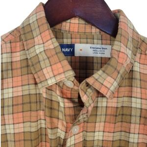 Old Navy Mens Everyday Shirt Medium Regular Fit Linen Blend Plaid Casual